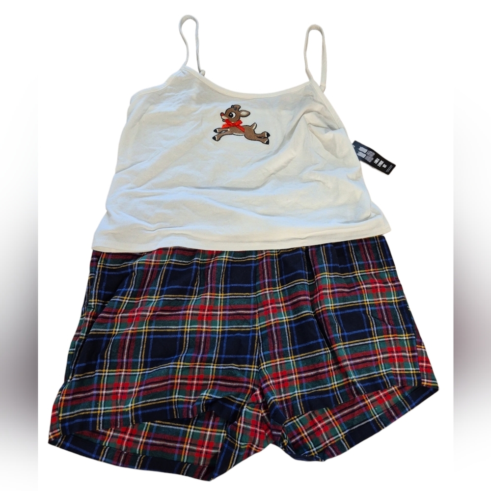 Bioworld Rudolph The Red-Nosed Reindeer PJ Set Womens Large Plaid Christmas NWT